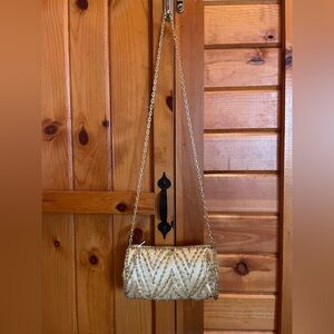 Gold Crossbody VINTAGE‎ Bag with Cylindrical Shape BEADED Design